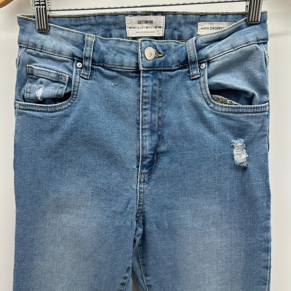 Cotton On Jeans Womens 6 Blue Stretch Denim High Rise Cropped Skinny Distressed